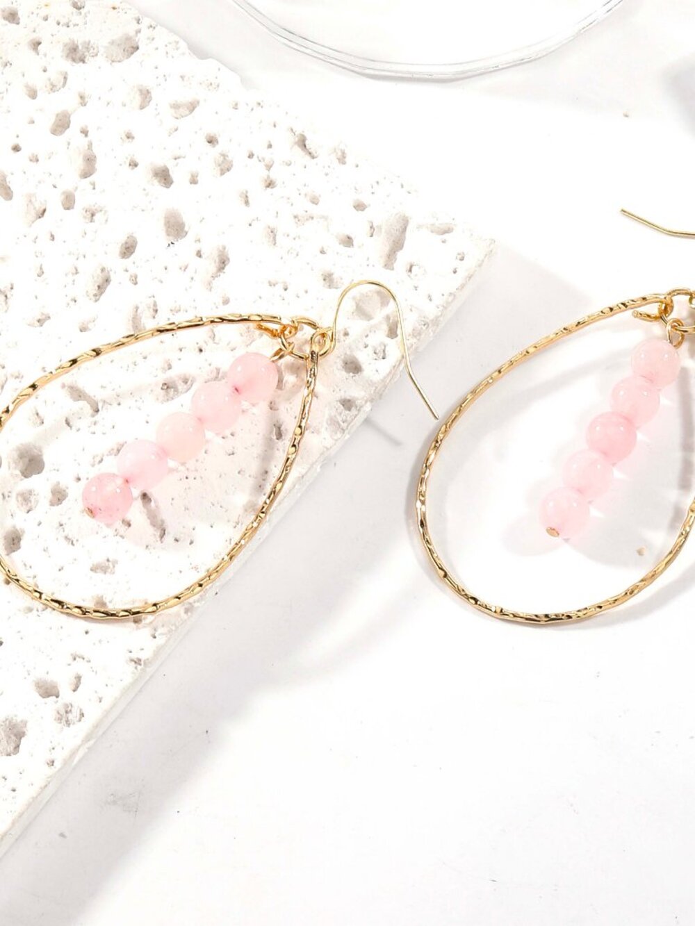 Light Pink Mountain Jade Teardrop Hoop Earrings